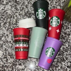 Starbucks Festive Red, Black, Green, and Purple Cups